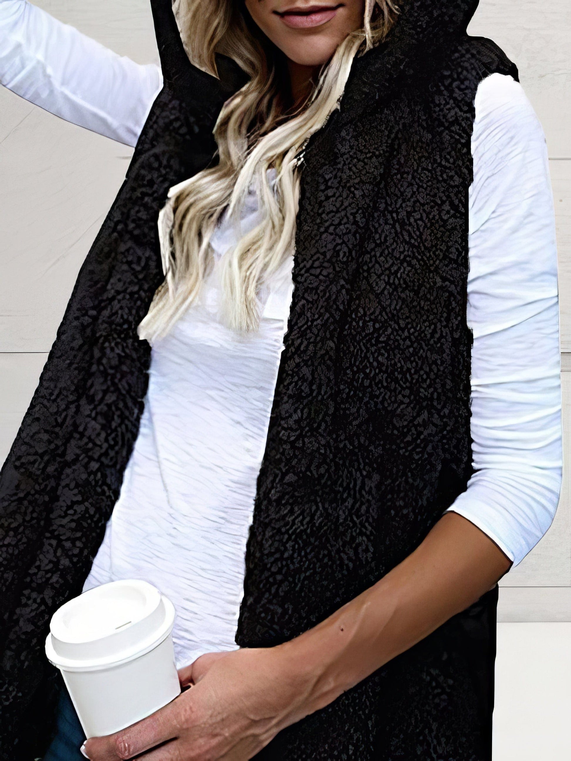 Hooded Sleeveless Pocket Fur Vest