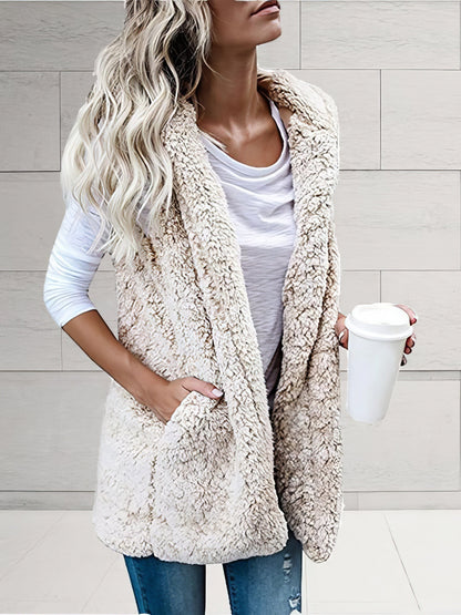 Hooded Sleeveless Pocket Fur Vest