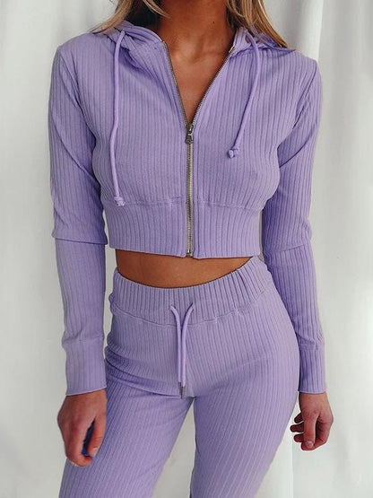 Hooded Sweatshirt Casual Suit for Women SWE210205035PURS S / Purple