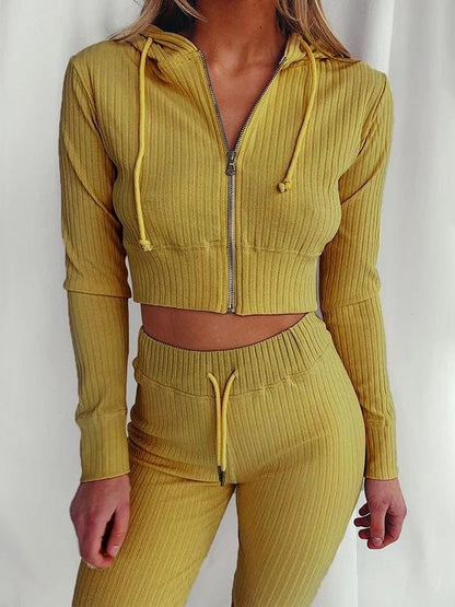 Hooded Sweatshirt Casual Suit for Women SWE210205035YELS S / Yellow