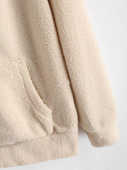 Hooded Zip Up Faux Shearling Pockets Coat