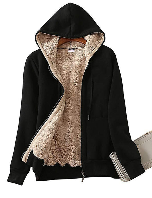 Hoodie for Ladies Winter Fleece Sweatshirt-Full Zipper Thick Sherpa Lining JAC210105001Sbla black / S