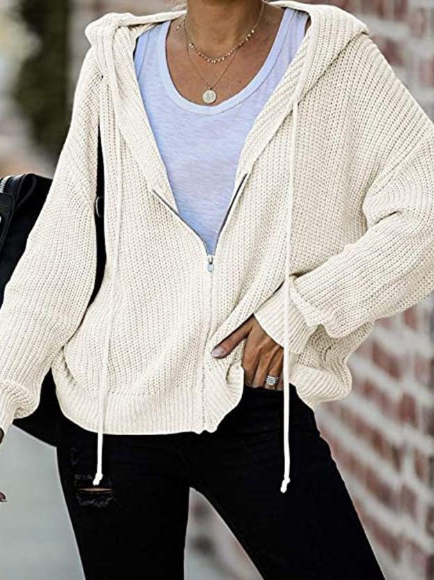 Hoodies Casual Drawstring Zipper Sweater Cardigan Hoodie for Women HOO2109181175WHIS White / S