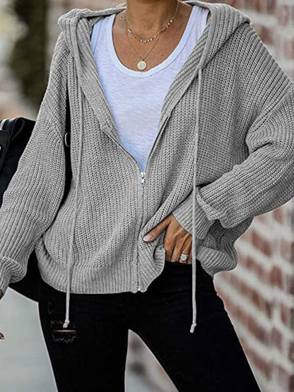 Hoodies Casual Drawstring Zipper Sweater Cardigan Hoodie for Women HOO2109181175GRES Gray / S