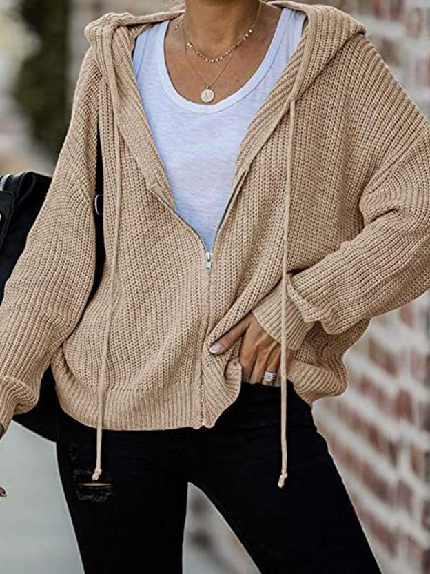 Hoodies Casual Drawstring Zipper Sweater Cardigan Hoodie for Women HOO2109181175APRS Apricot / S