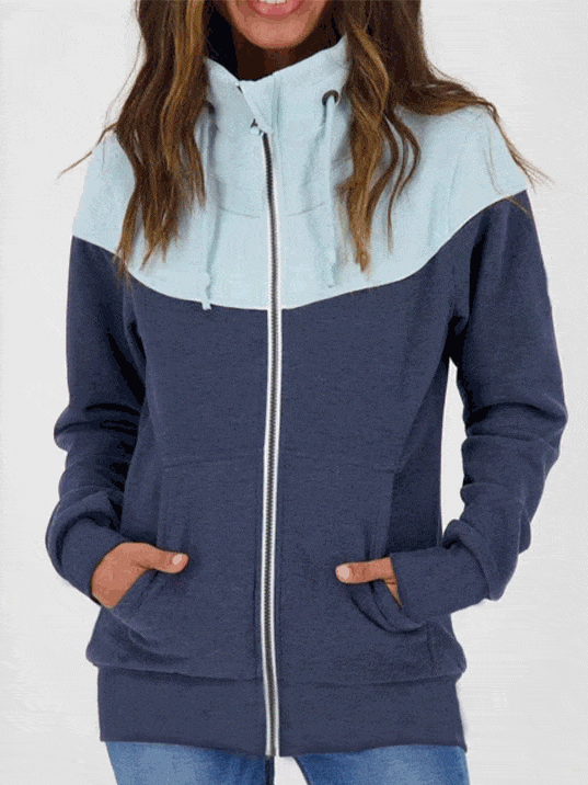 Hoodies Colorblock Turtleneck Zip Pocket Long Sleeve Hoodies for Women