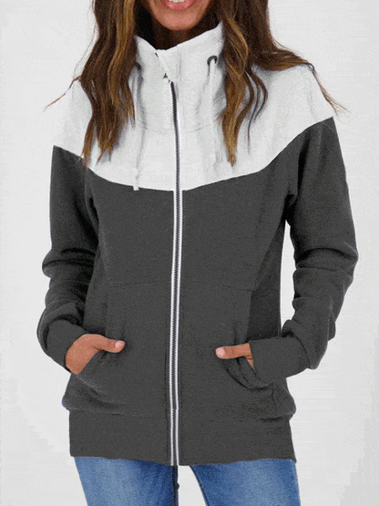 Hoodies Colorblock Turtleneck Zip Pocket Long Sleeve Hoodies for Women