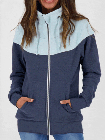 Hoodies Colorblock Turtleneck Zip Pocket Long Sleeve Hoodies for Women HOO2209131366TBLUS Navy_Blue / S