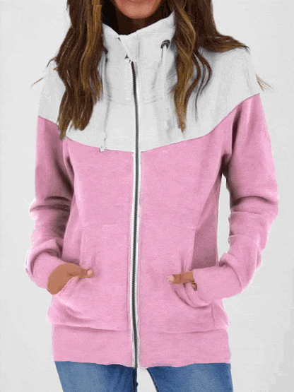 Hoodies Colorblock Turtleneck Zip Pocket Long Sleeve Hoodies for Women HOO2209131366PINS Pink _White / S