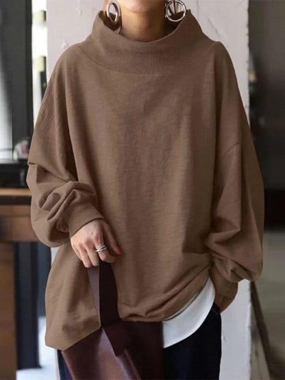 Hoodies Loose High Neck Pullover Long Sleeve Hoodie for Women HOO2111181274KHAS Khaki / S