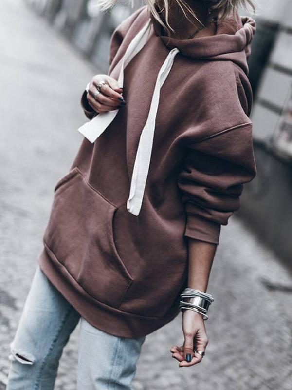 Hoodies Loose Pocket Long Sleeve Hoodie for Women HOO2111111247BROS Brown / S