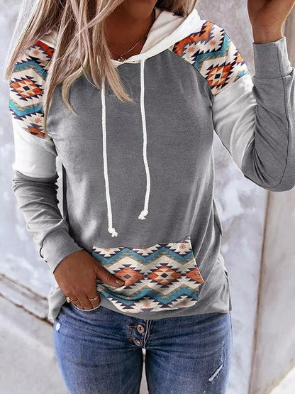 Hoodies Pattern Printed Pocket Long Sleeve Hoody for Women