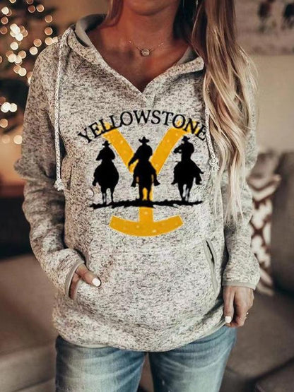 Hoodies Printed Button Pocket Long Sleeve Hoodie for Women