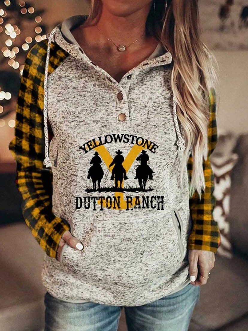 Hoodies Printed Button Pocket Long Sleeve Hoodie for Women HOO2111161264YELS Yellow / S