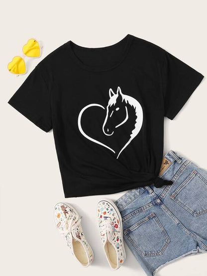 Horse And Heart Print Tee TSH210222107S S