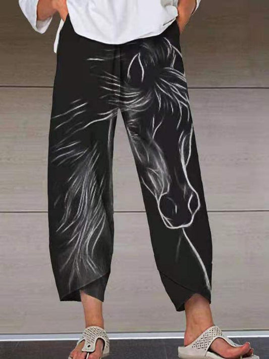 Horse Print Loose Lantern Pocket Pants PAN2106150005BLAM Black / M