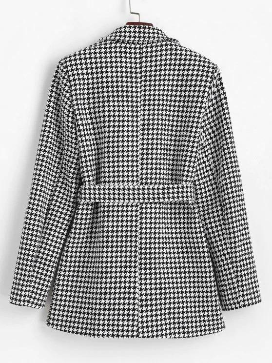 Houndstooth Belted Pocket Tweed Blazer for Women