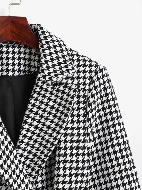 Houndstooth Belted Pocket Tweed Blazer for Women