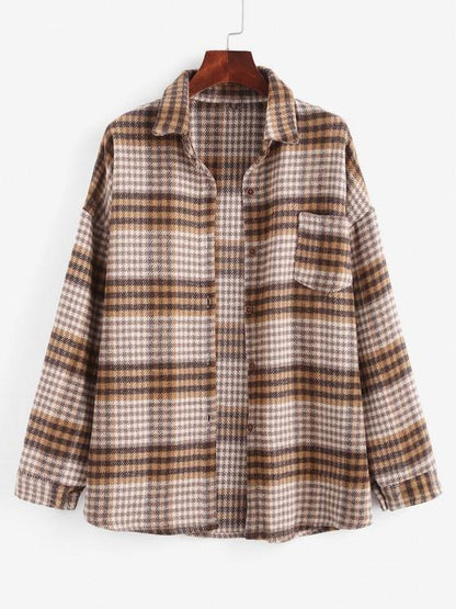 Houndstooth Mix Checked Flannel Shacket for Women