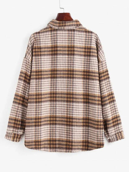 Houndstooth Mix Checked Flannel Shacket for Women