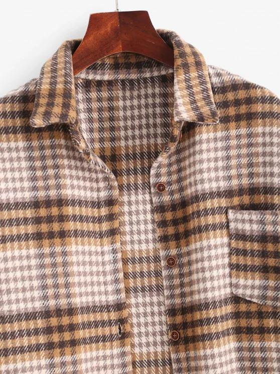 Houndstooth Mix Checked Flannel Shacket for Women