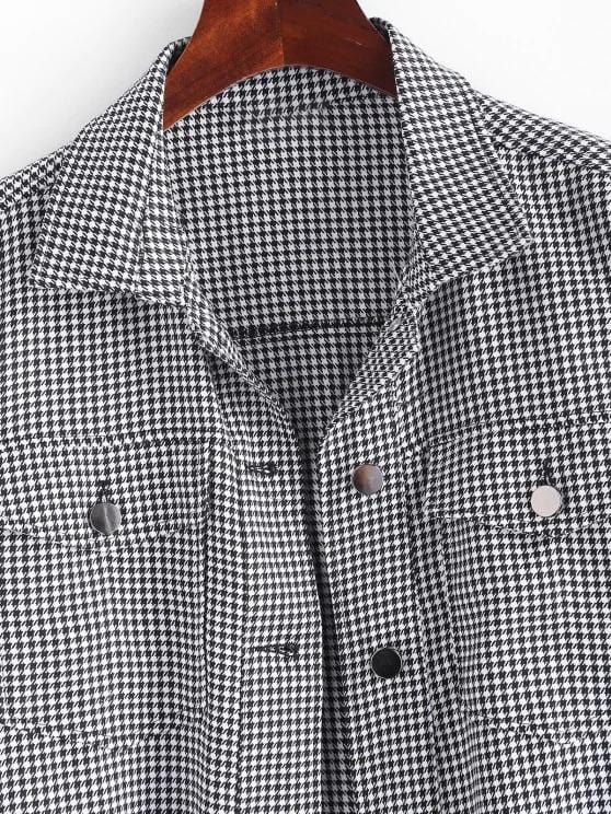 Houndstooth Raw Hem Shacket