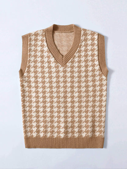 Houndstooth V-Neck Sweater Vest