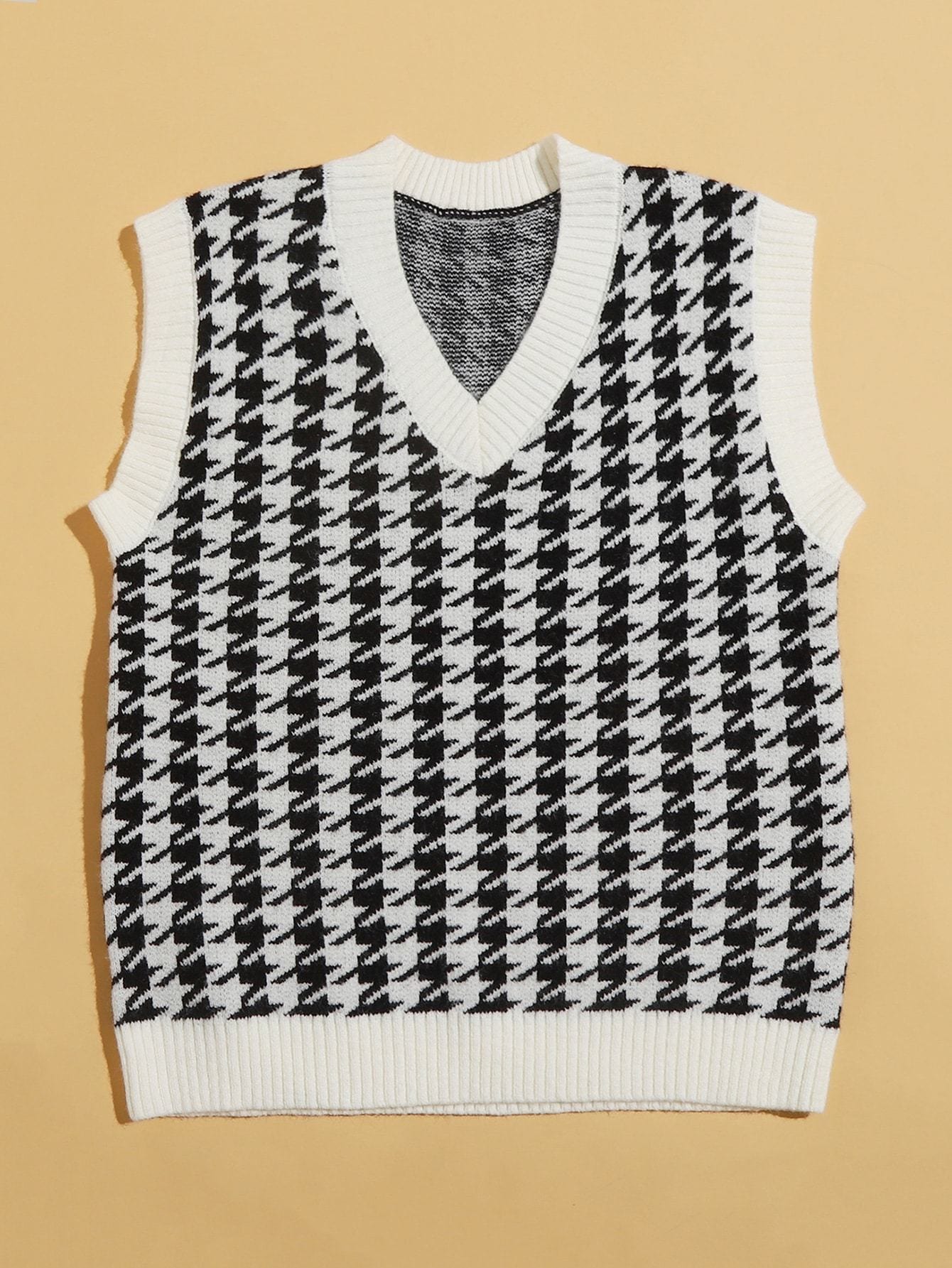 Houndstooth V-Neck Sweater Vest