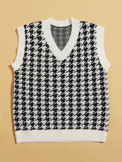 Houndstooth V-Neck Sweater Vest