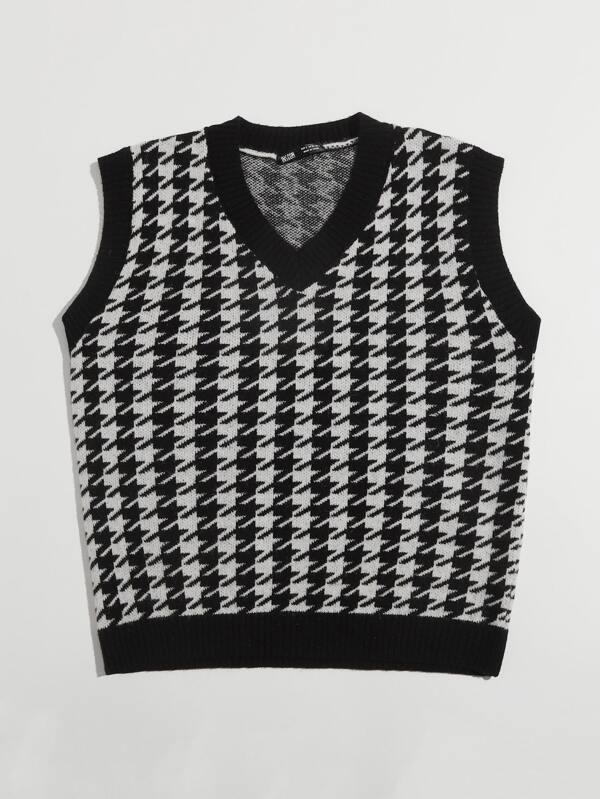 Houndstooth V-Neck Sweater Vest SWE210312286BLAS S / Black