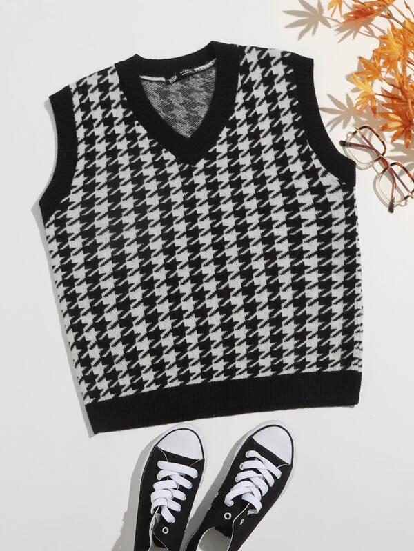 Houndstooth V-Neck Sweater Vest