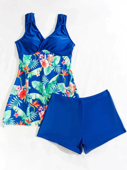 Women's Swimwear Tankini 2 Piece Normal Swimsuit 2 Piece Printing Floral Black Pink Navy Blue Blue Tank Top Bathing Suits Sports Beach Wear Summer