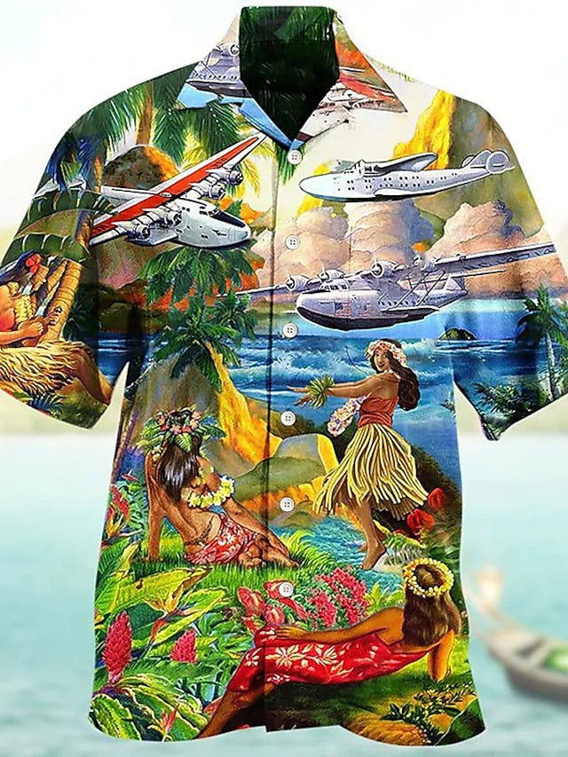 Men's Shirt Summer Hawaiian Shirt Camp Collar Shirt Graphic Shirt Aloha Shirt Parrot Turndown Yellow Light Green Pink Red Blue 3D Print Outdoor Street Short Sleeve Button-Down Clothing Apparel - LuckyFash™