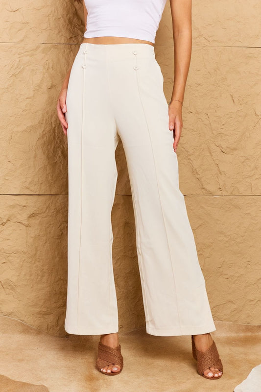 HYFVE Pretty Pleased High Waist Pintuck Straight Leg Pants in Ivory MS231013006454FS Ivory / S