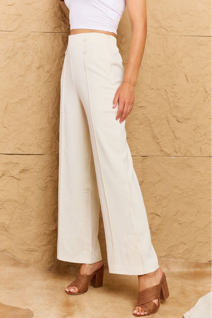 HYFVE Pretty Pleased High Waist Pintuck Straight Leg Pants in Ivory