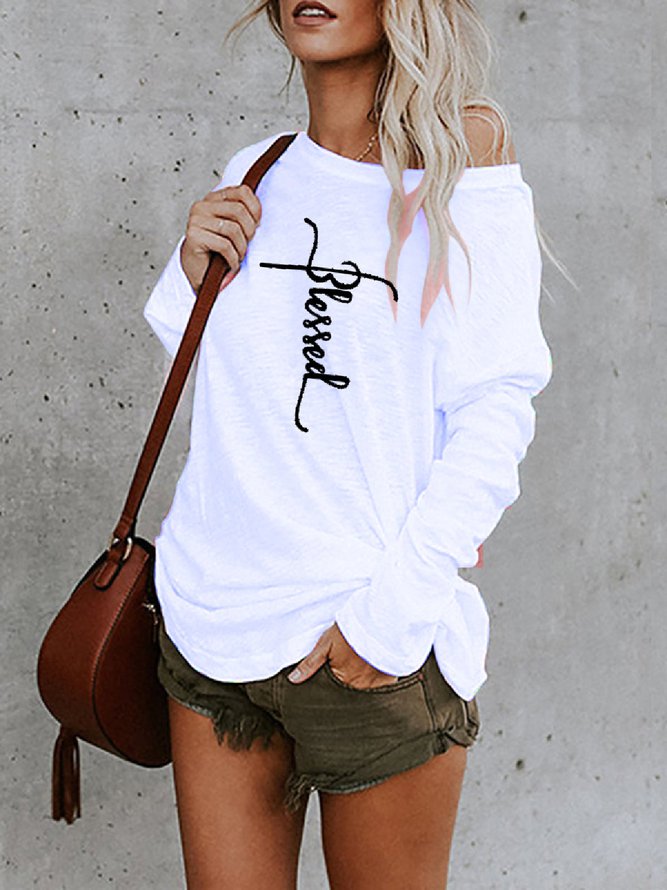 Letter Print Scoop Neck Classic T-Shirt - LuckyFash™