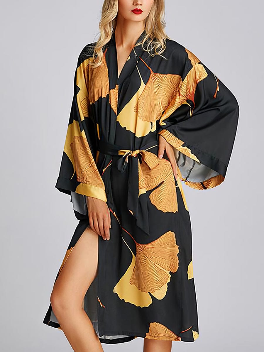 Ice Silk Light Luxury Ginkgo Print Pajama