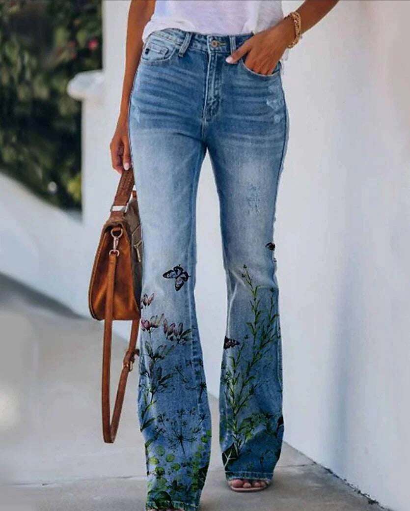Women's Jeans Bootcut Flare Full Length Faux Denim Side Pockets Wide Leg High Elasticity Mid Waist Fashion Casual Weekend 31803 31806 S M