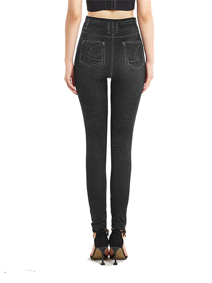 Women's Jeans Pants Trousers Jeggings Full Length Faux Denim Pocket Micro-elastic High Waist Fashion Streetwear Street Daily Black Blue S M Summer Fall