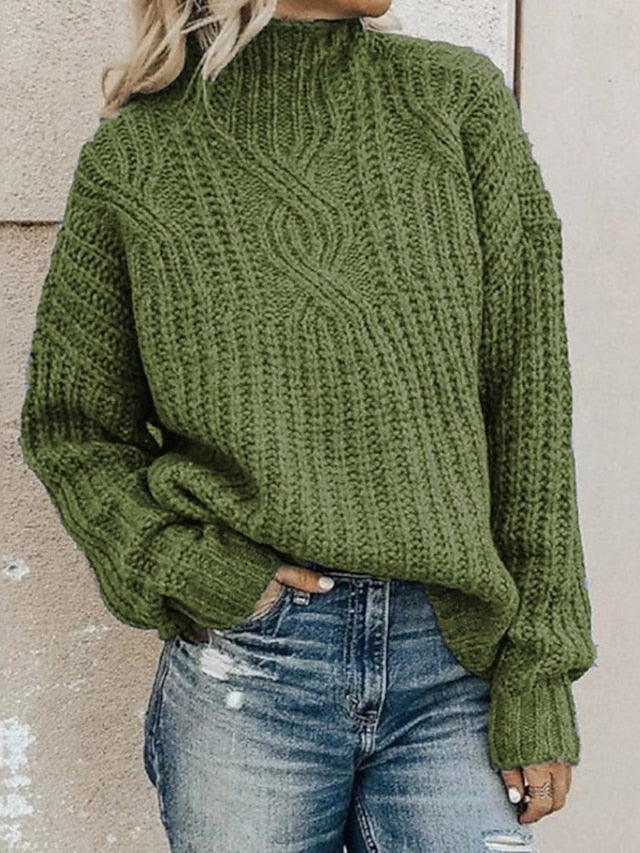 Women's Sweater Pullover Jumper Knitted Solid Color Stylish Vintage Style Casual Long Sleeve Loose Sweater Cardigans Turtleneck Fall Winter Blue Black Gray / Chunky / Holiday / Going out - LuckyFash™