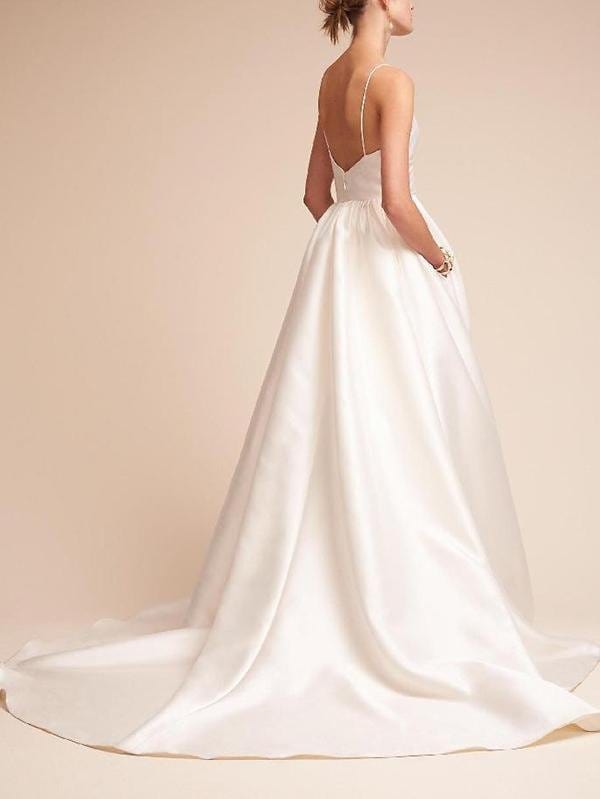 Illusion Deep-V Spaghetti Strap Wedding Dress for Women