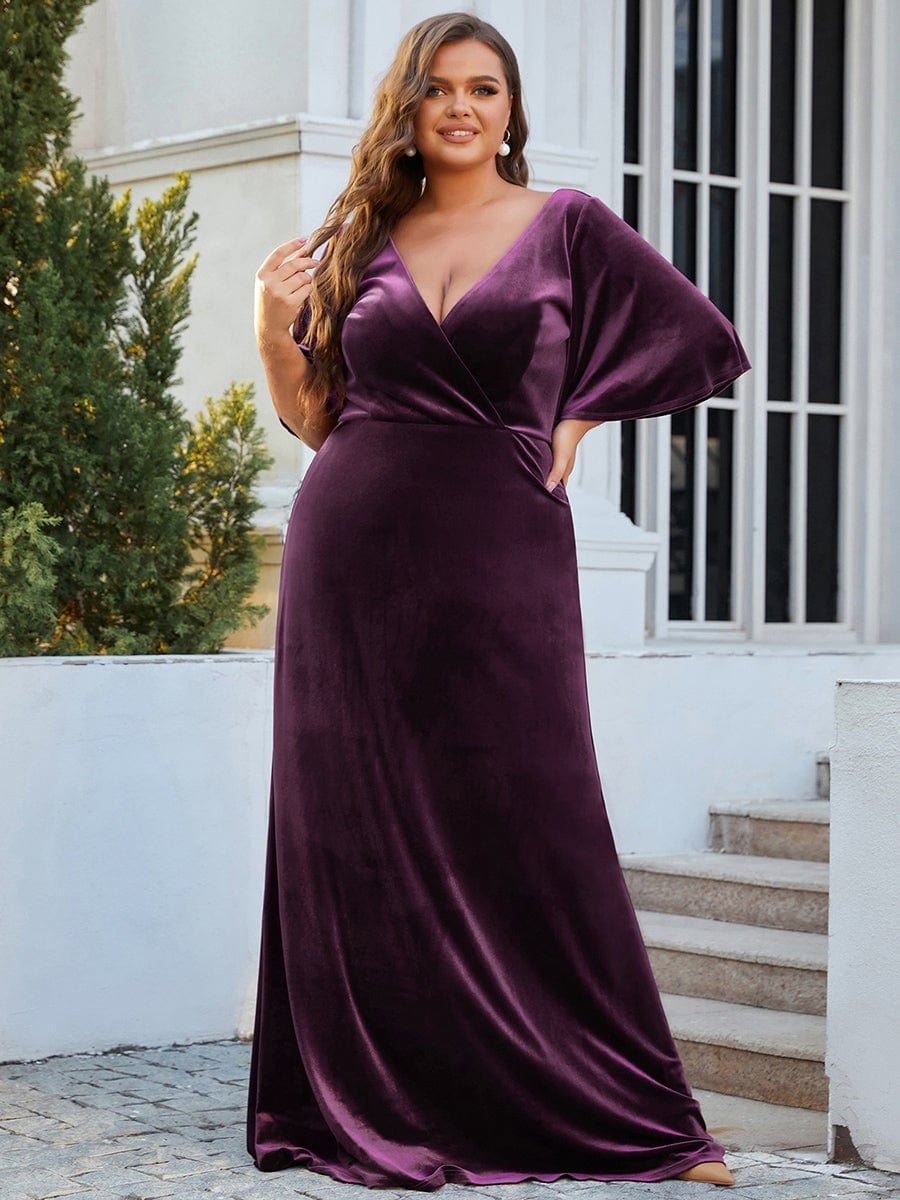 Vintage Plus Size Maxi Long Velvet Evening Dresses For Women EP00861DP16 Dark Purple / 16