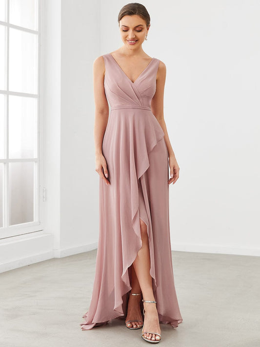 Wholesale Bridesmaid Dresses With Deep V Neck and Asymmetrical Hem ES0175ADR04 Dusty Rose / 4