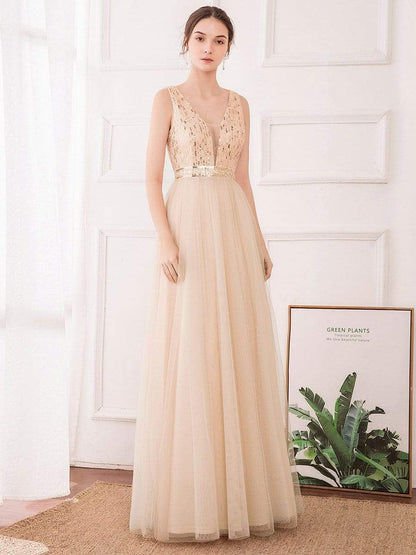 Wholesale Women's Fashion A-Line Tulle Bridesmaid Dress with Sequin