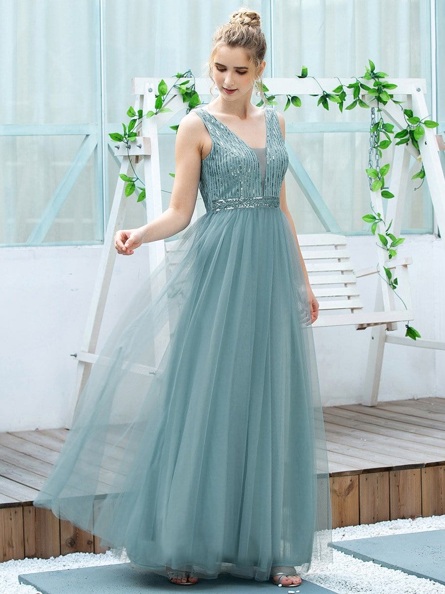 Women's Fashion A-Line Tulle Bridesmaid Dress with Sequin