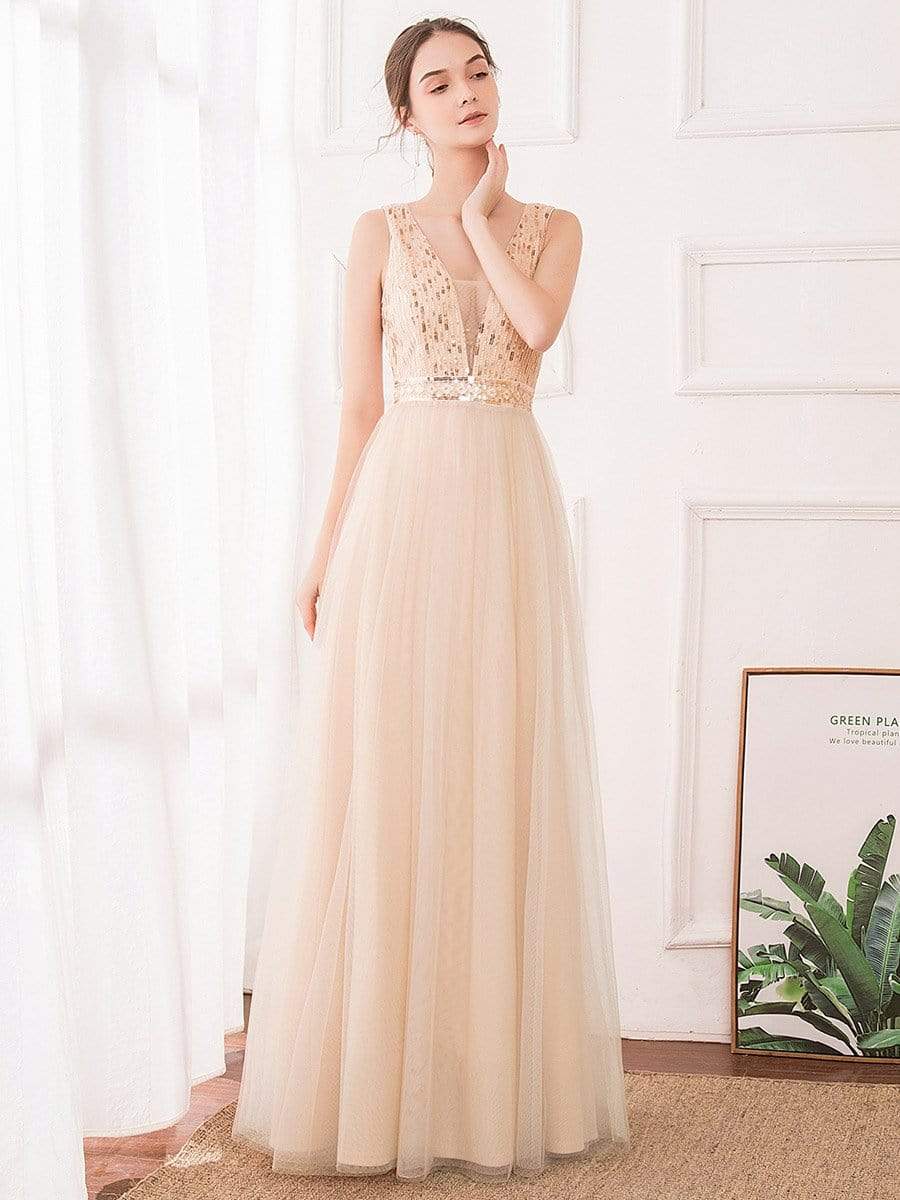 Wholesale Women's Fashion A-Line Tulle Bridesmaid Dress with Sequin