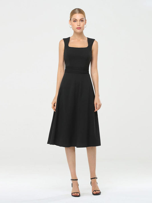 Women's Casual A-Line Square Neckline Wholesale Work Dress EW10013BK04 Black / 4