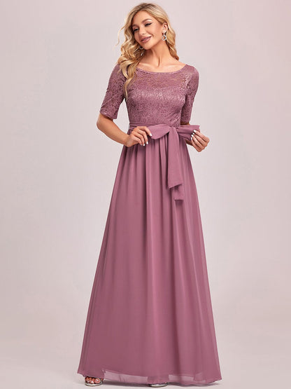 Women's Elegant Lace & Chiffon Wholesale Maxi Evening Dress with Belt EZ07624OD04 Orchid / 4