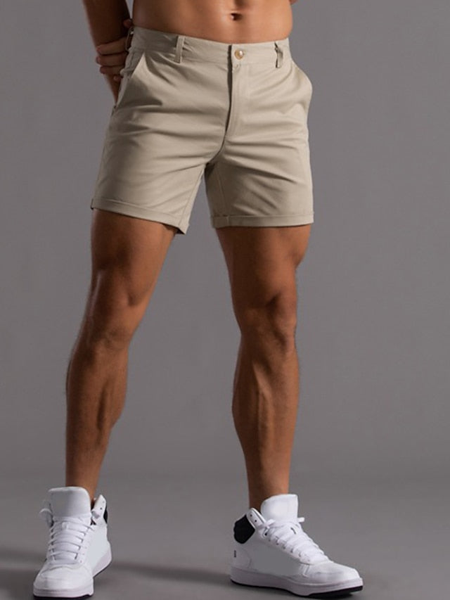 Men's Shorts Chino Shorts Bermuda shorts Work Shorts Pocket Plain Comfort Breathable Short Daily 100% Cotton Stylish Casual Black White Micro-elastic - LuckyFash™