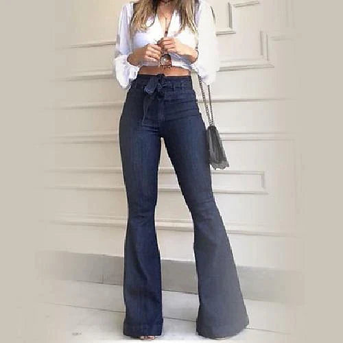 Women‘s Flare Jeans Bootcut Full Length Denim Faux Denim Micro-elastic Mid Waist Fashion Work Casual Black Blue S M